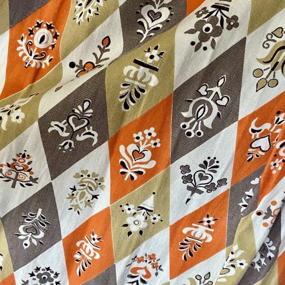 Vintage 1950s Handmade Harlequin Print cotton dress orange grey white - Picture 2 of 7